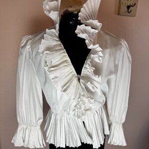 Vintage Statement Piece Pleated Blouse Tally Boutique NYC - Sz 2/4, White